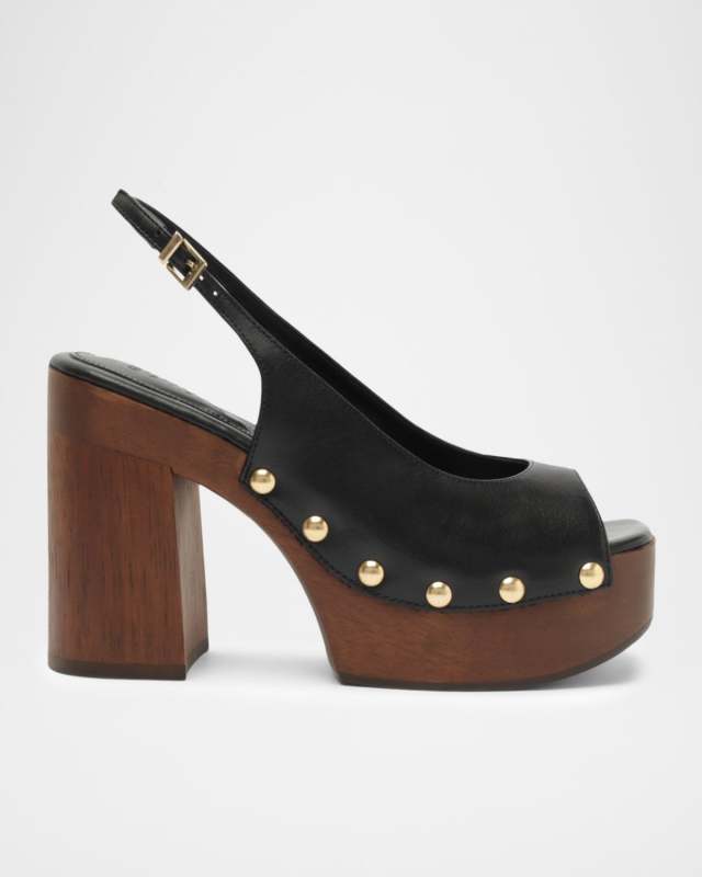 Rose Leather Platform Slingback Peep-Toe Sandals